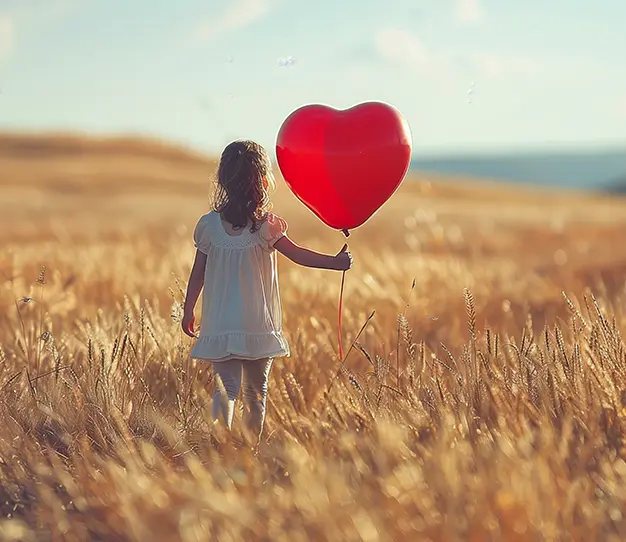 Barnets lov som kompas i terapeutisk praksis. Lille pige går på en mark med en hjerte ballon.